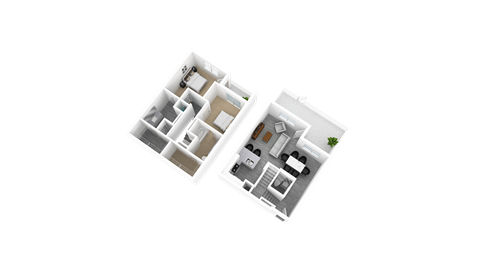 Floor plan for 2 beds, 2.5 baths, 1820 sqft